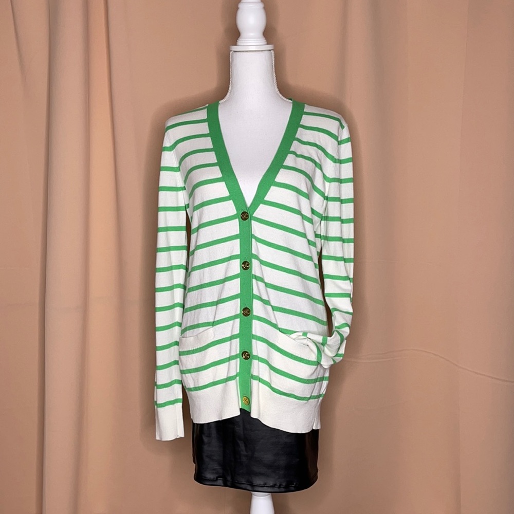 C Wonder green and white striped cardigan